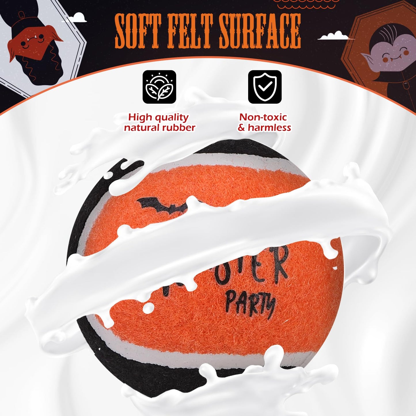 EXPAWLORER Squeaky Tennis Balls for Dogs - 12 Pcs Halloween Interactive Teething Chew Toys, Enrichment Dog Toys to Keep Them Busy, Fetch Training Balls for Large Medium Small Dogs