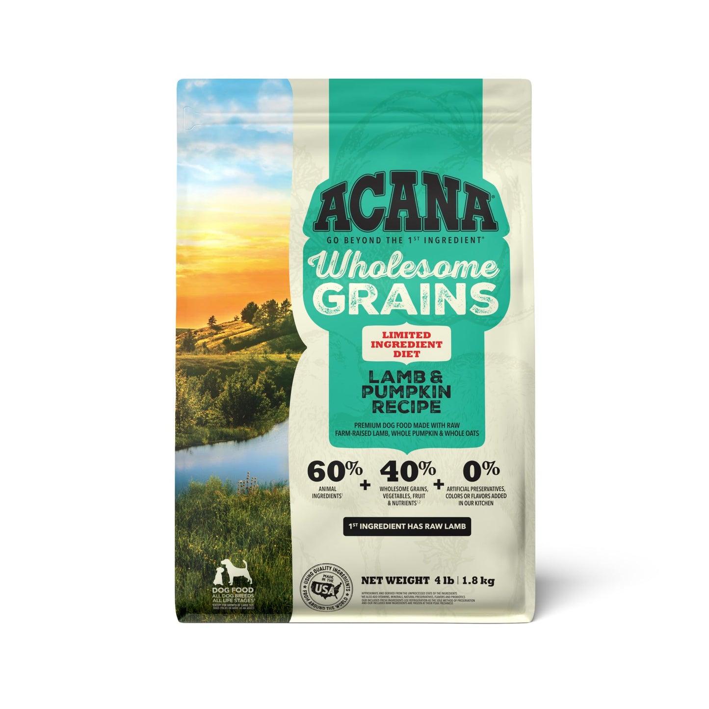 ACANA Wholesome Grains Dry Dog Food Limited Ingredient Lamb & Pumpkin Recipe 4lb Bag