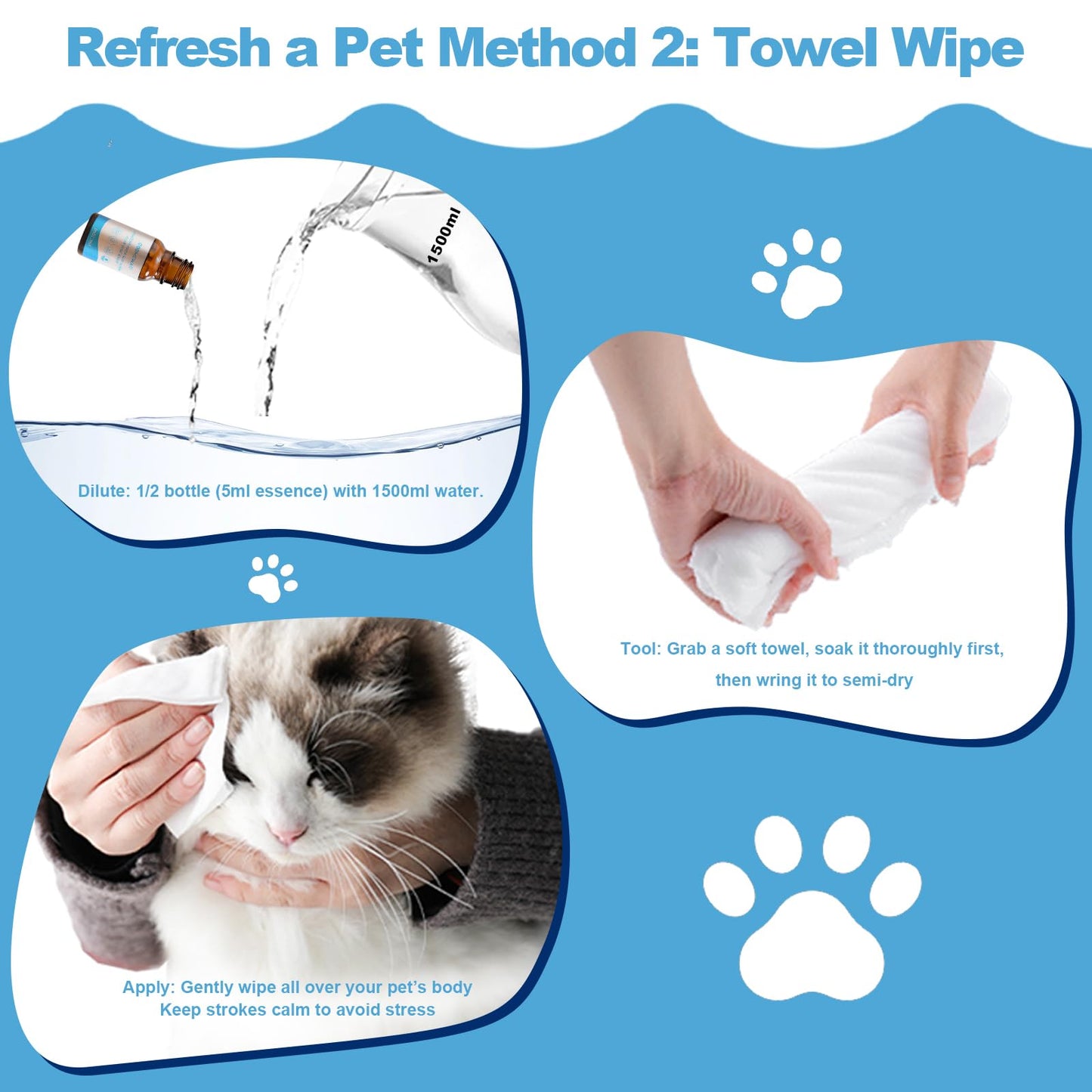 Pawimood No-Rinse Pet Shampoo & Conditioner Essence for Dogs & Cats, Dilute Before Use, for Small/Medium Pets, Soothes Skin, Hydrates Coat, Pomegranate Scent, Suitable for Pet Steam Brushes