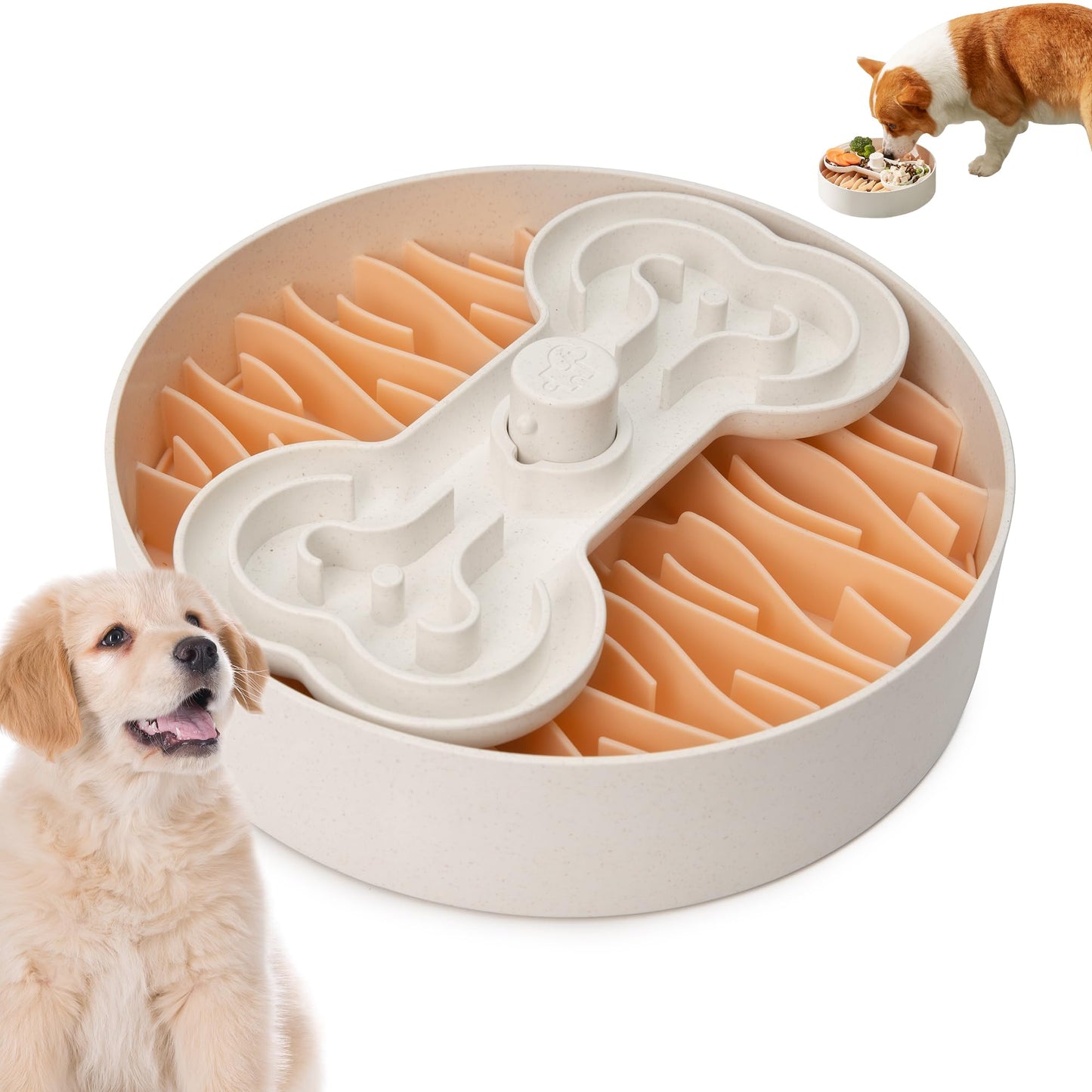 Puzzle Feeder Slow Feeder Dog Bowl for Large Dogs with Non-Slip Base - Adjustable Speed Design, Removable Puzzle Inserts & Dishwasher Safe, Pink