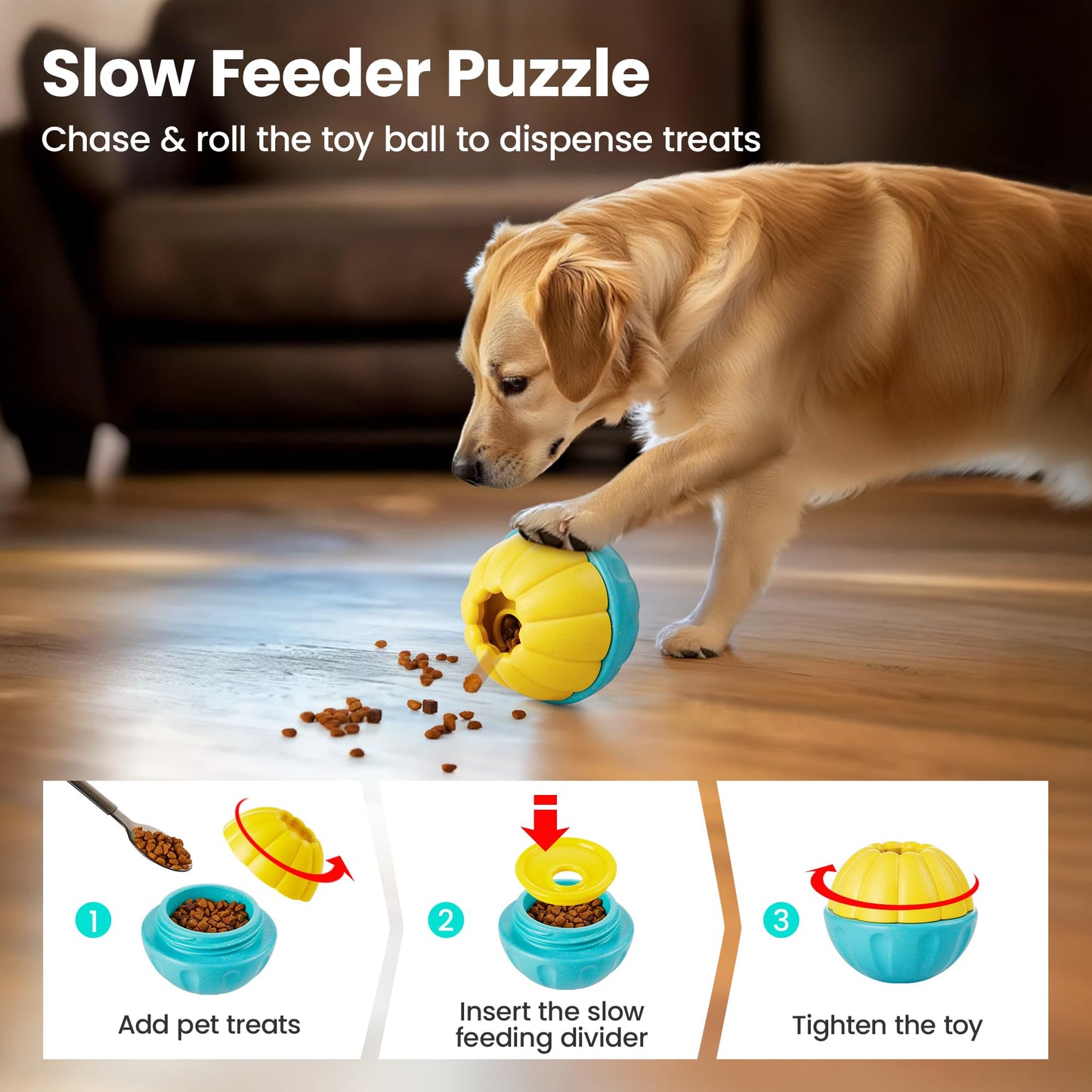 Potaroma Frozen Treat Dog Toys Enrichment Ball, Interactive Durable and Safe Puppy Chew Toy, Slow Feeder Food Dispenser Dog Pup Puzzle for Chewers 4.0 Inches