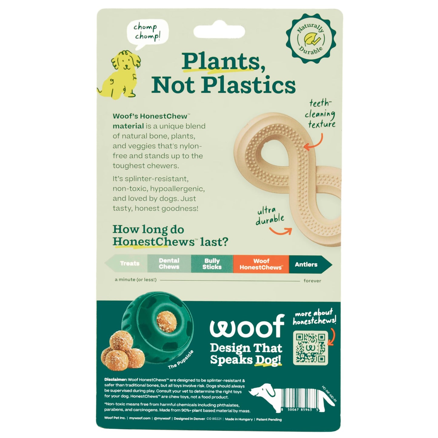 WOOF HonestChew Dog Toy Infinity - Durable Dog Chews - Made with Natural, Plant-Based Ingredients - Splinter-Resistant - Safer Than Dog Bones - Medium