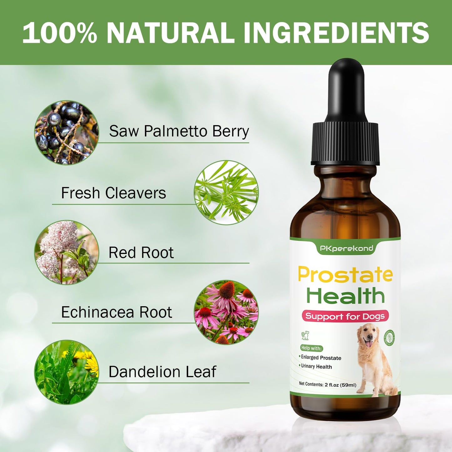 Prostate Health Support for Dogs, Relieves Enlarged Prostate, Supports Urinary Tract Health, Normal Frequency, Enhances Overall Immune Wellness, Natural Herbal Supplement, 2 oz (59 ml)
