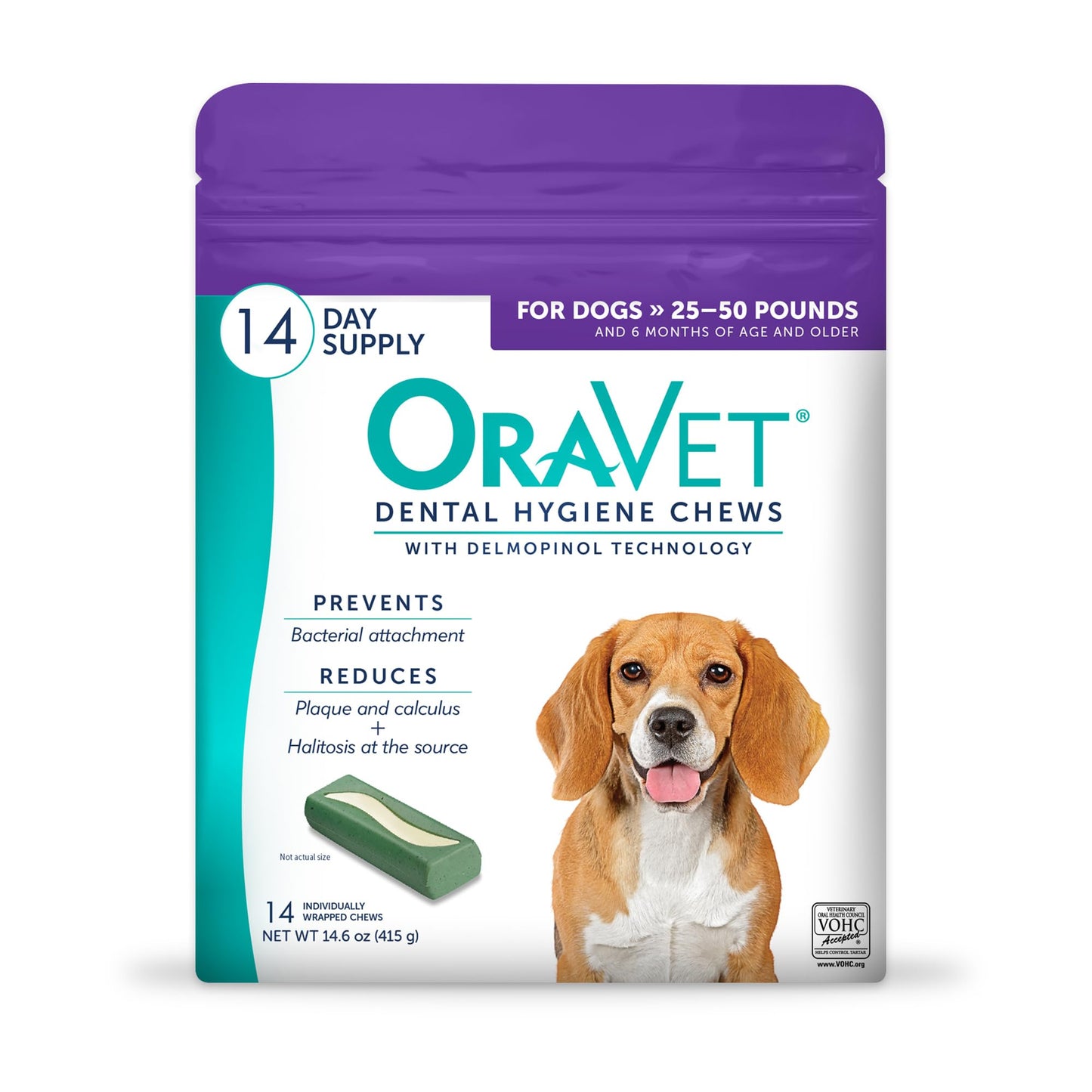 ORAVET Dental Chews for Dogs, Oral Care and Hygiene Chews (Medium Dogs, 25-50 lbs.) Purple Pouch, 14 Count