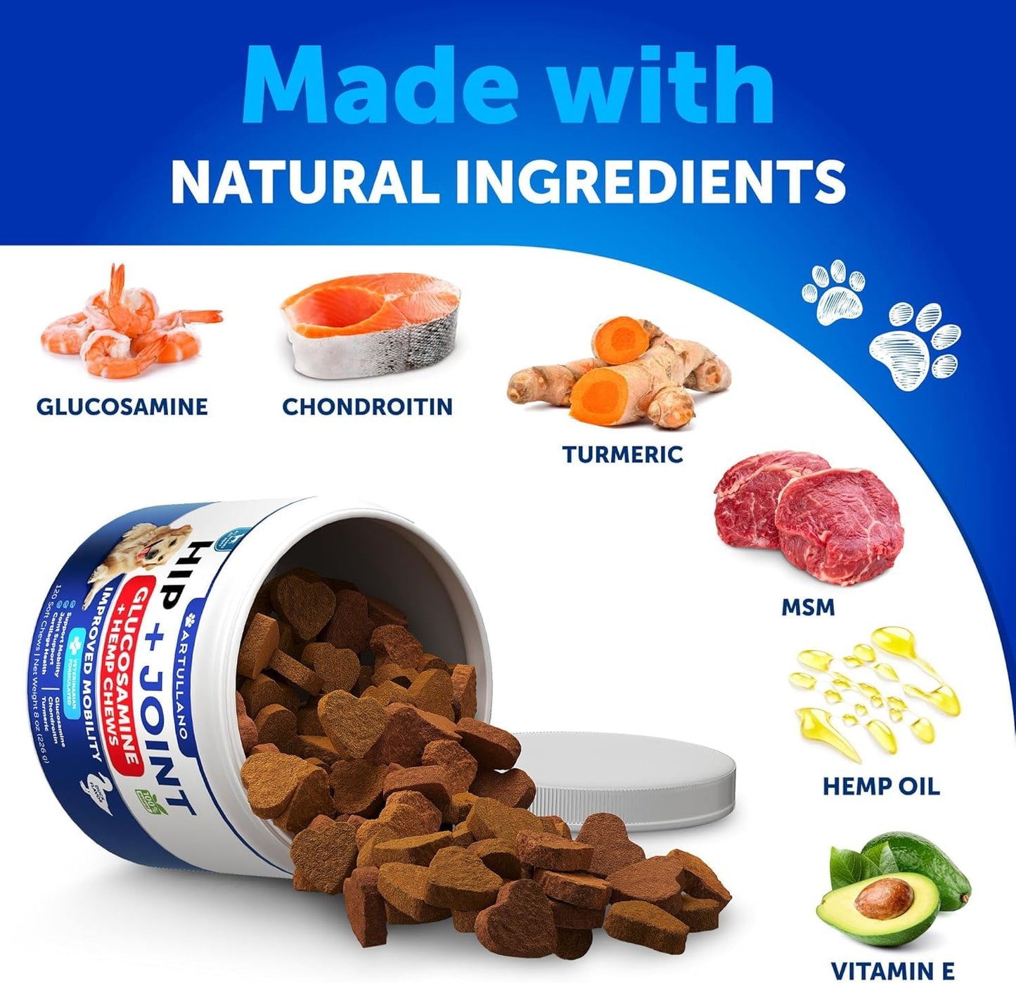 Hemp Calming Chews + Hip and Joint Supplement for Dogs Bundle - Dog Calming Chews - Dog Anxiety Relief Treats - Dog Joint Pain Relief Treats - Hip and Joint Support - Glucosamine for Dogs - MSM
