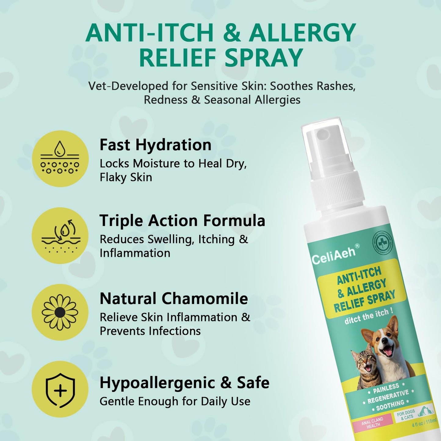 Hot Spot Spray for Dogs, Dog Itch Skin & Allergy Relief Spray, Itch Relief for Dogs and Prevents Chewing and Licking at Skin - Helps Alleviate Sensitive Irritated Dry Itchy Skin, and Dermatitis, 4oz