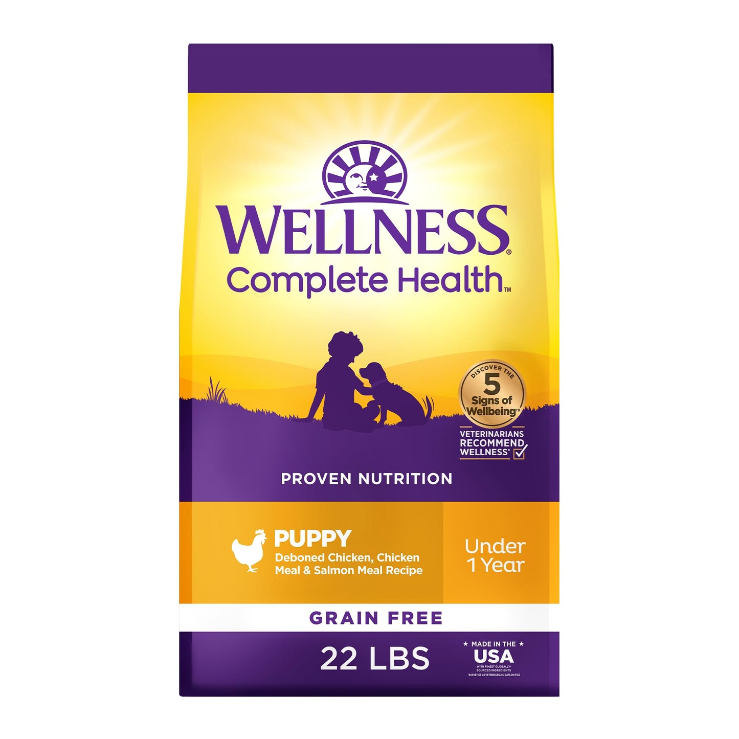 Wellness Complete Health Puppy Dry Dog Food, Grain Free, Natural, Chicken & Salmon Recipe, (22-Pound Bag)