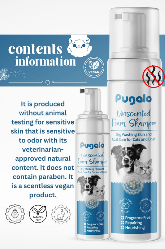 Waterless Cat & Dog Shampoo – 200ml (6.76oz) Unscented Dry Foam Cleanser & Conditioner – No-Rinse Deshedding Shampoo for Smelly Pets