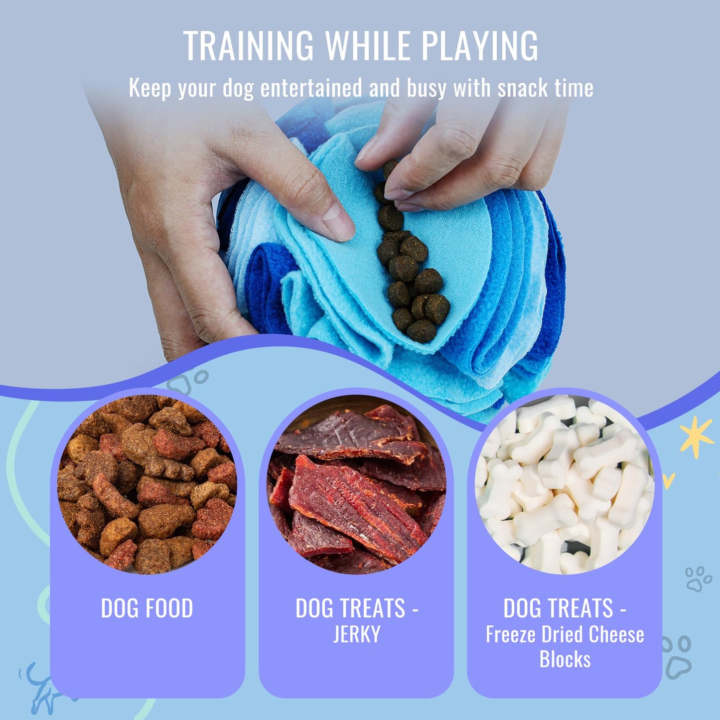Larimuer Pet Snuffle Ball, Puzzle Sniffing Interactive Dog Ball for Blind Dogs Training Stress Relief Dog Enrichment Toys Treat Machine Washable (15cm, Ocean Blue)
