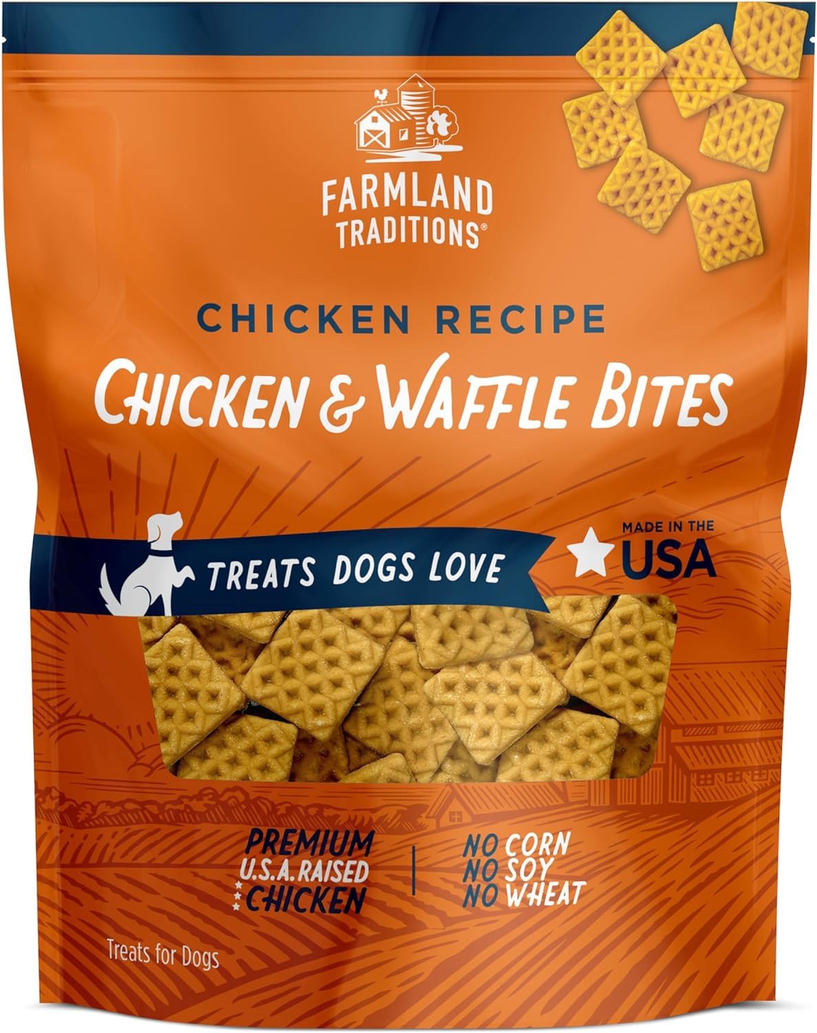 Farmland Traditions Chicken & Waffle Bites, Gluten-Free Dog Treats, Made in USA for All Breeds & Sizes, 2.5 Pound Bag