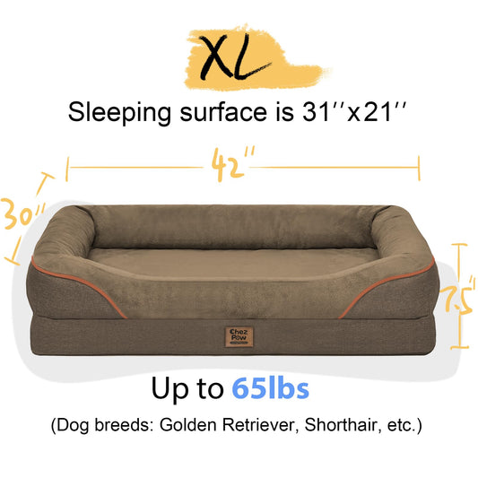 Orthopedic XL Large Dog Bed - Removable Bolster & Waterproof Washable Cover for Pet Big Dogs Bed Extra Large Dog Beds with Foam Support Non-Slip Bottom