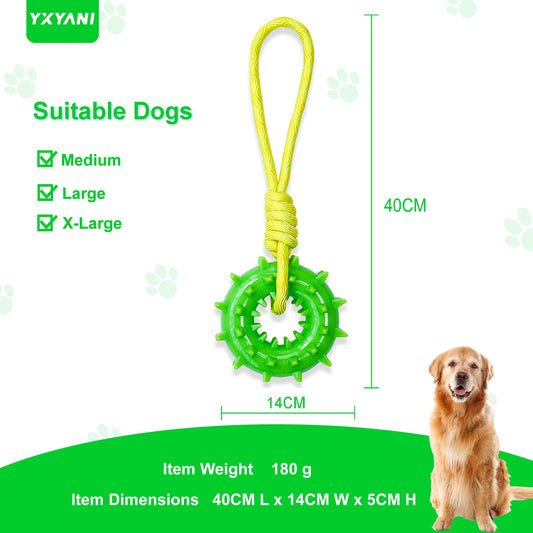 YXYANI Durable Dog Chew Toy – Tough Rubber and Rope Tug Toy with Squeaker, Interactive Training and Fetch Toy for Aggressive Chewers, Medium and Large Dogs, Heavy Duty Tug-of-War (Round Ball)