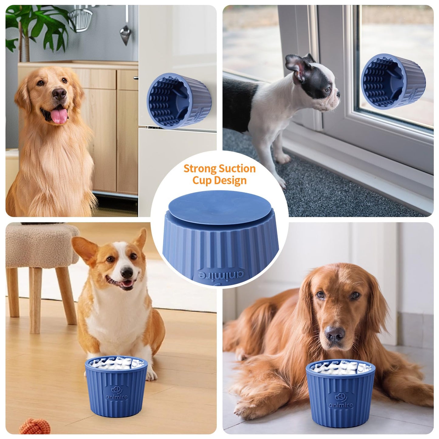 Dog Lick Bowl, Anxiety Relief Dog Licking Mat Freezer Treat Dispenser, Non-Slip Anti-Choking Silicone Slow Feeder Lick Bowl for Small Medium & Large Breed Dogs, BPA Free(Deep Blue,M-L)