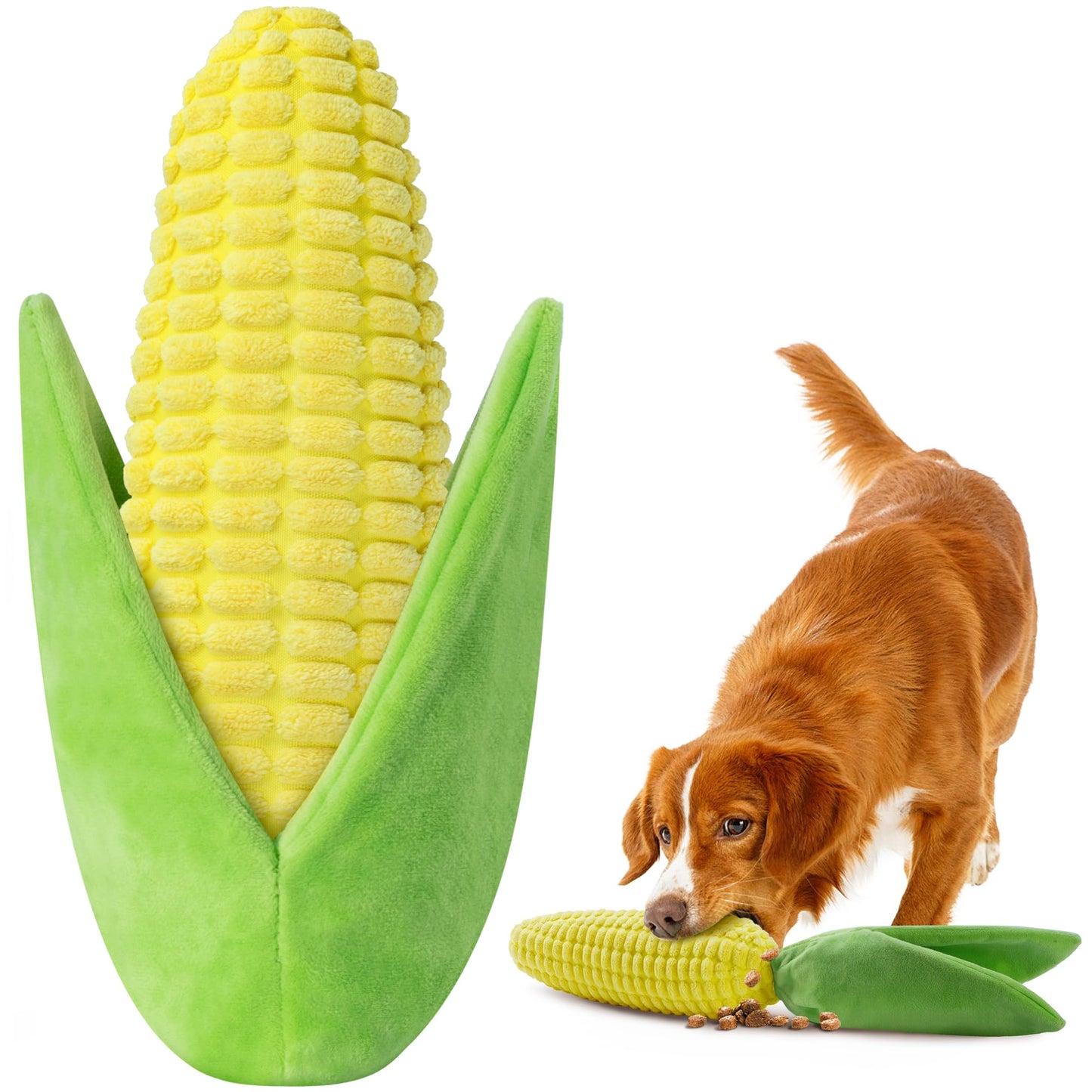 Tough Dog Toys for Not Aggressive Chewers, Durable Dog Chew Toys for Small Medium Large Dogs,Interactive Crinkle Squeaky Dog Toys to Keep Them Busy Corn Plush Puppy Pet Toy IQ Training Dogs Puzzle Toy