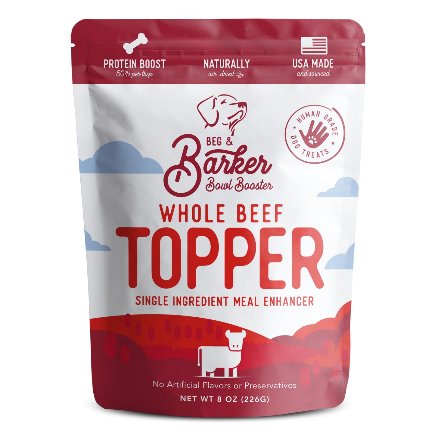 Beg & Barker Beef Dog Food Toppers (8 Ounce, Pack of 1) – 100% Made in USA Single Ingredient Meal Topper for Picky Eaters – Meal Enhancer with Whole Beef Heart – Meal Mixers for Dogs, Human Grade