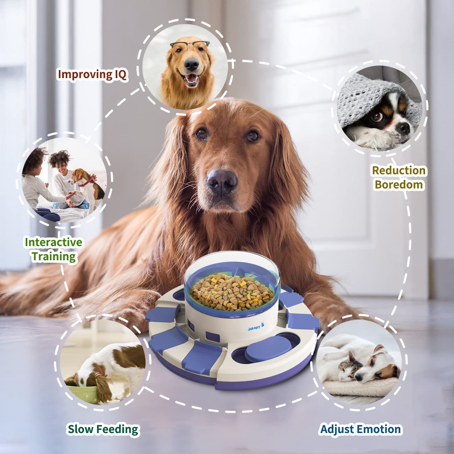 Jokepy Dog Puzzle Toys for Boredom and Mental Stimulation, Interactive Slow Food Feeder Dispenser, Professional Level 2 in 1 for Large/Medium/Small Dogs