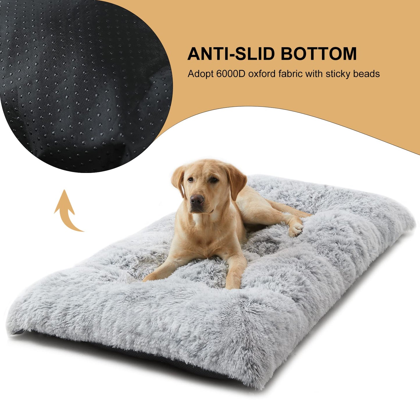 BFPETHOME Dog Beds for Large Dogs, Plush Dog Crate Bed Fluffy Cozy Kennel Pad for Sleeping &Ease Anxiety, Washable Pet Mats with Anti-Slip Bottom for Large Dogs, Grey
