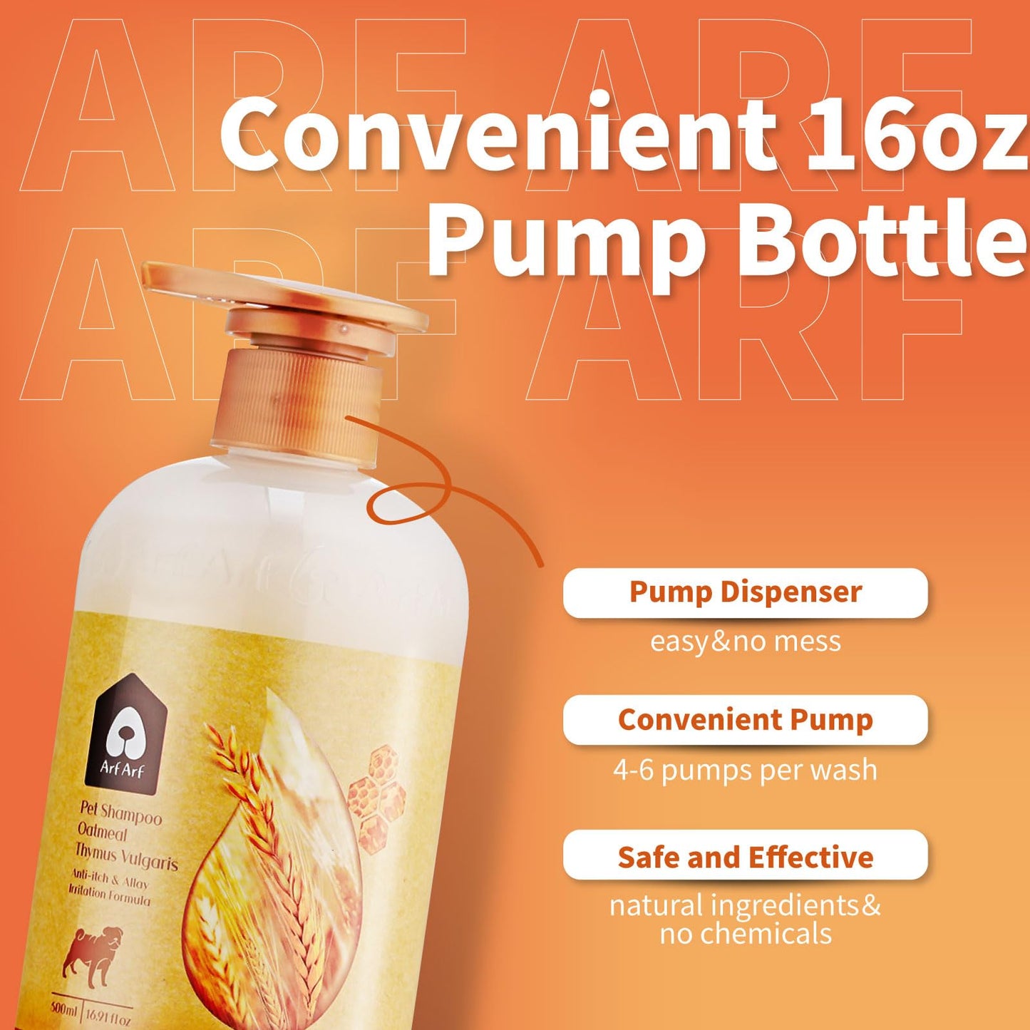 Arf Arf Dog Shampoo Softening Formula, Soften & Fluffy Oatmeal 16oz—Plant-Based 4-in-1: Cleans, Conditions, detangles, moisturizes. Oatmeal & Honey Soothe Itchy Skin. Hypoallergenic. Made in Taiwan.