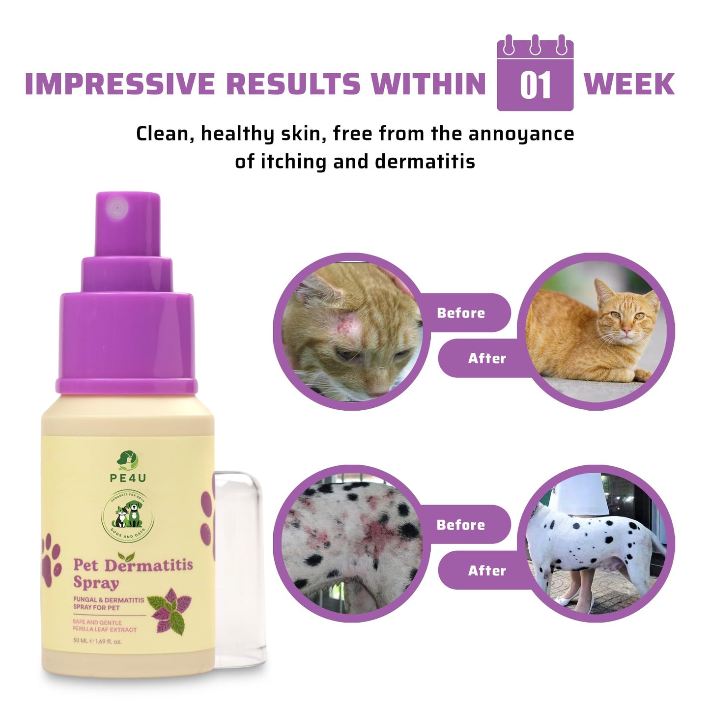 PE4U Pet Relief Spray for Dogs & Cats - Natural Perilla Leaf Extract, Safe for Sensitive Skin - Soothes Itching, Reduces Dermatitis, Protects & Refreshes - [Spray + Shampoo + GIF]