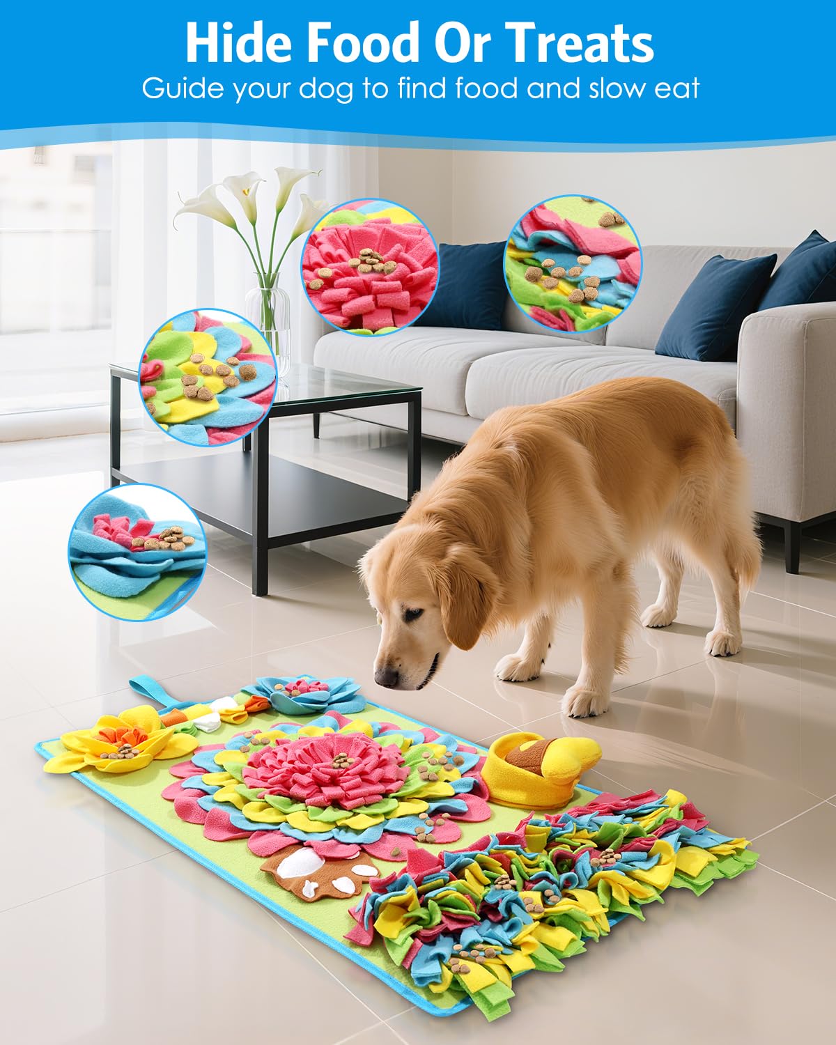AMIR Upgrade Slow Feeder Mat for Dogs – Anti-Gobble & Anti-Anxiety Dog Food Mat, Snuffle Mat for Boredom Relief & Mental Stimulation, Works for All Breeds, Sizes & Ages