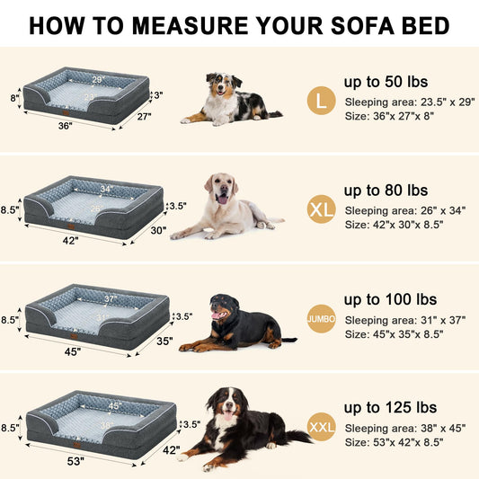 Casa Paw Orthopedic XL Dog Bed for Extra Large Dogs, Waterproof Memory Foam Dog Beds with Sides, Non-Slip Bottom and Egg-Crate Foam Big Dog Couch Bed with Removable Washable Cover(X-Large,Dark Grey)