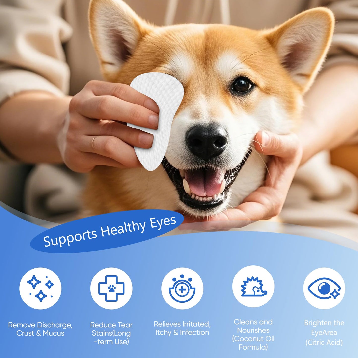 Opdent Eye Wipes for Dogs & Cats - Tear Stain Remover for Dogs - Dog Eye Cleaner, Eye Debris, Discharge, Mucus Secretions - Eye Wipes for Dogs & cat Eye Wipes (3.2 in,300pcs)