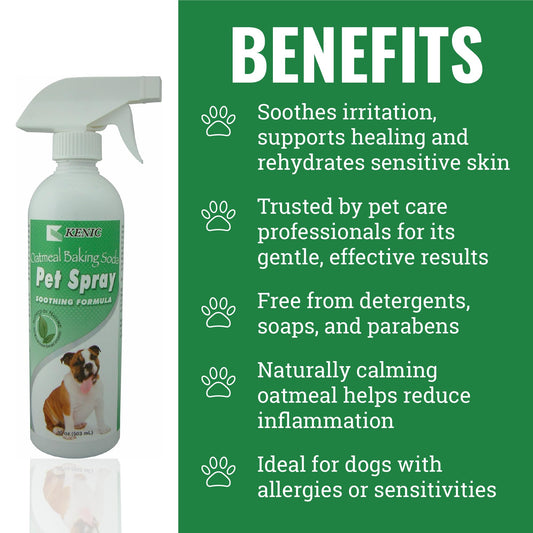 Kenic Oatmeal & Baking Soda Anti-Itch & Odor Control Spray for Dogs & Cats, Deodorizes & Soothes Coat & Skin, Made in USA