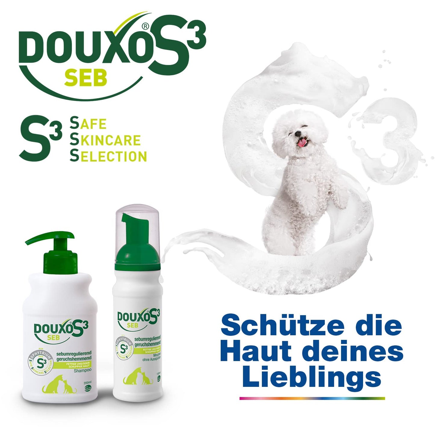 DOUXO S3 SEB Mousse, Dog & Cat Dandruff Solution, Soothing Leave-On Cat Mousse, Effective Mousse for Dog Dermatitis, Flaky & Oily Pet Skin, Hypoallergenic Fragrance, Dog Dandruff Mousse, 150ml