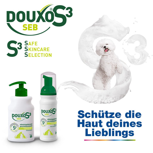 DOUXO S3 SEB Mousse, Dog & Cat Dandruff Solution, Soothing Leave-On Cat Mousse, Effective Mousse for Dog Dermatitis, Flaky & Oily Pet Skin, Hypoallergenic Fragrance, Dog Dandruff Mousse, 150ml