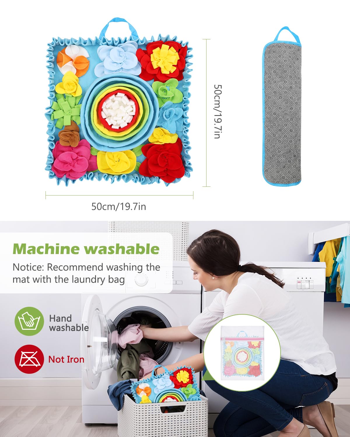 KeeKit Snuffle Mat for Dogs - 19.7x19.7 Inch Felt Wool Slow Feeder Mat, Interactive Dog Toy for Treats & Food, Anxiety Relief & Mental Stimulation (Not for Aggressive Chewers)