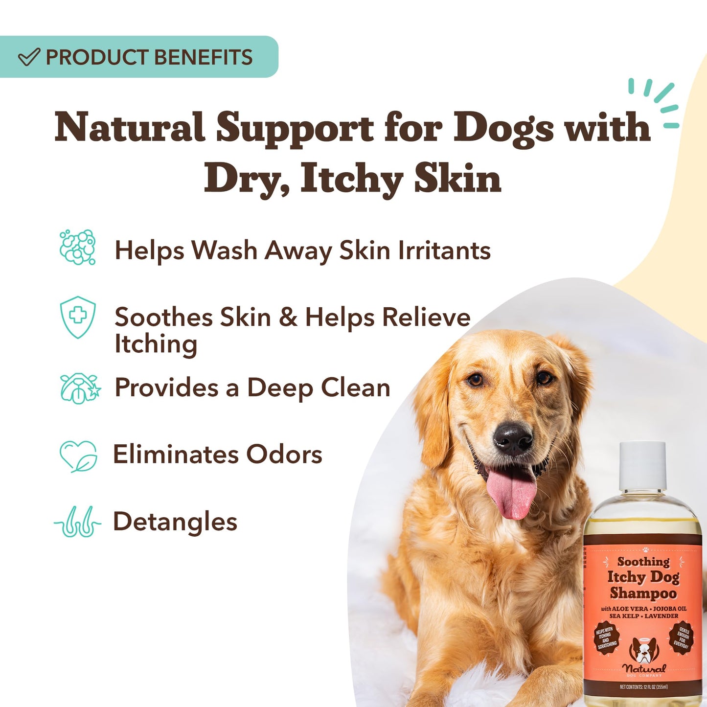 Natural Dog Company Itchy Dog Shampoo 12 oz – Hypoallergenic & Fragrance Free – Aloe Vera, Jojoba & Sea Kelp – Sulfate & Paraben Free – Soothes Dry, Itchy, Irritated Skin – Safe for All Breeds