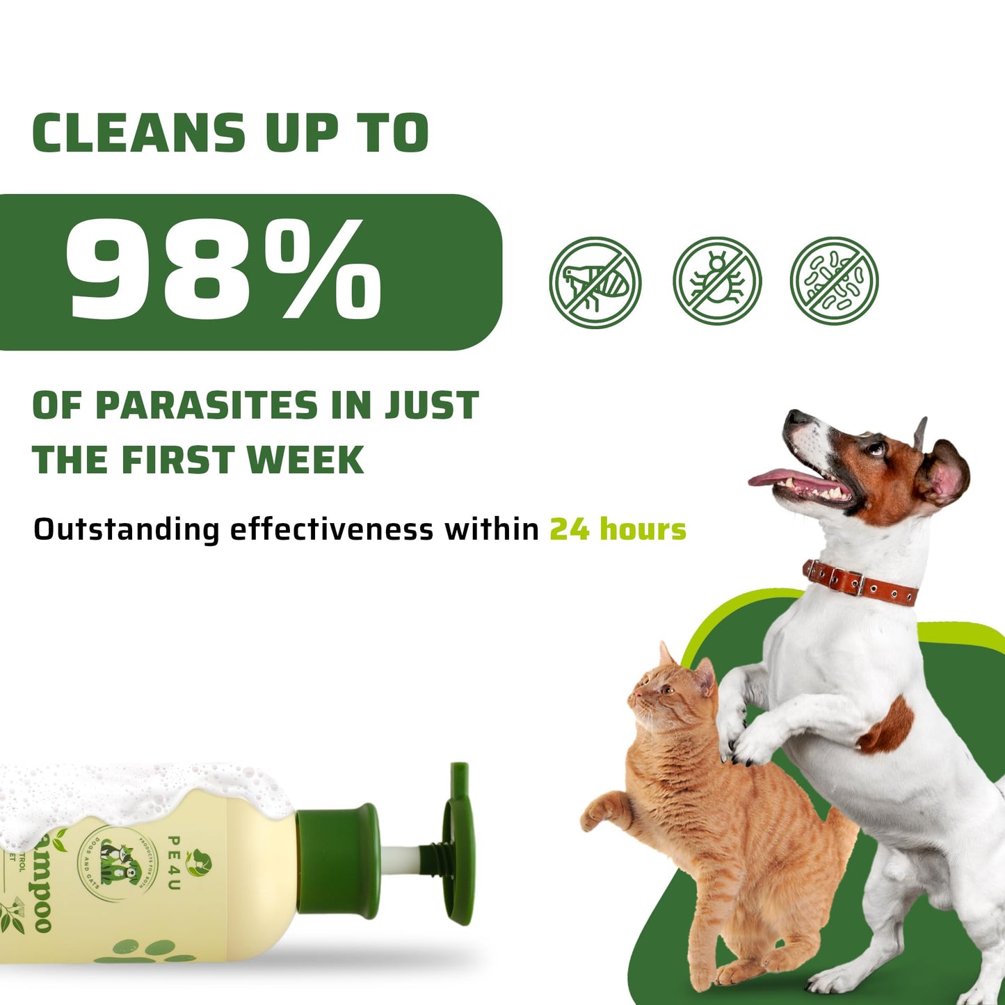 PE4U Natural Pet Shampoo for Dogs & Cats – Itch Relief, Odor Control & Deep Cleansing – Plant-Based Formula – Safe for Sensitive Skin, Reduces Shedding [Shampoo + Spray]