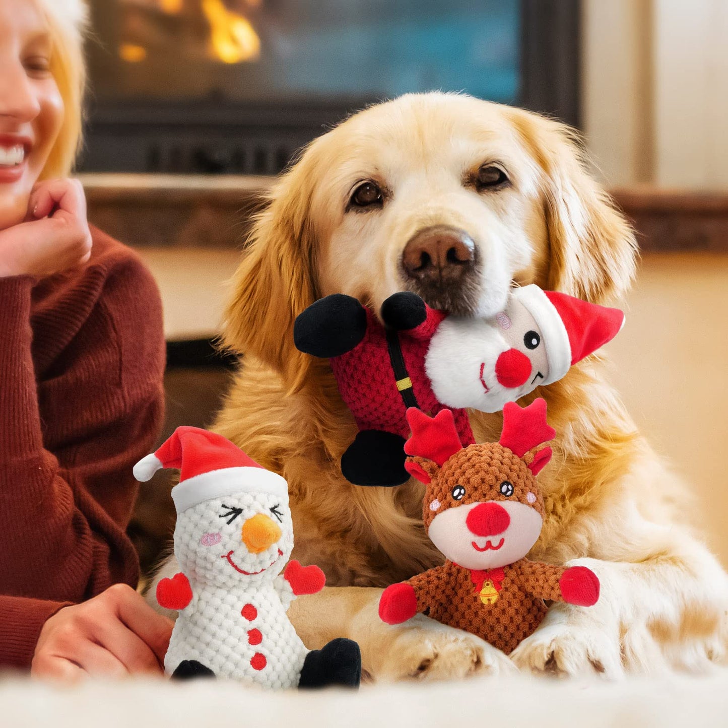 Epesiri Christmas Plush Dog Squeaky Toys for Large Breed, 3 Pack Durable Dog Toys for Medium Dogs, Cute Christmas Puppy Toys with Cotton, Tough Dog Chew Toys, Dog Toys Gift