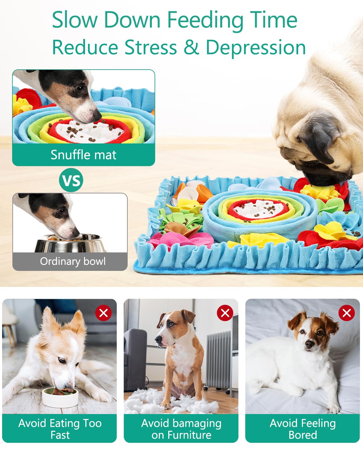 ORIA Snuffle Mat for Dogs, 20''x20'' Mental Stimulation Toy for Anxiety Relief & Boredom, Dog Foraging Mat & Slow Feeder Sniff Mat for Small Medium Large Breeds