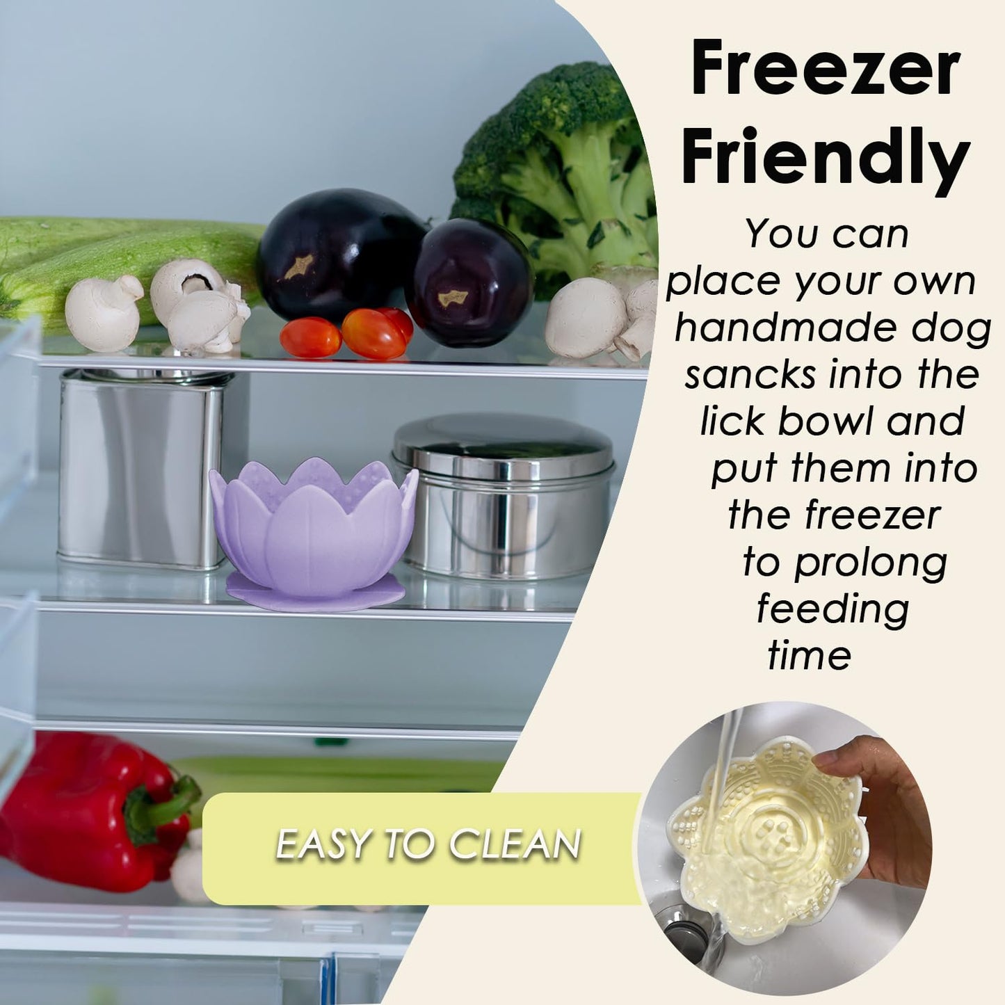 Dog Lick Bowl,Anxiety Relief Slow Feeder Dog Lick Mat Treat Dispenser, Non-Slip Licking Bowl Enrichment Toys for Small Medium Breeds Dogs (Beige, 12x12x7.6CM)