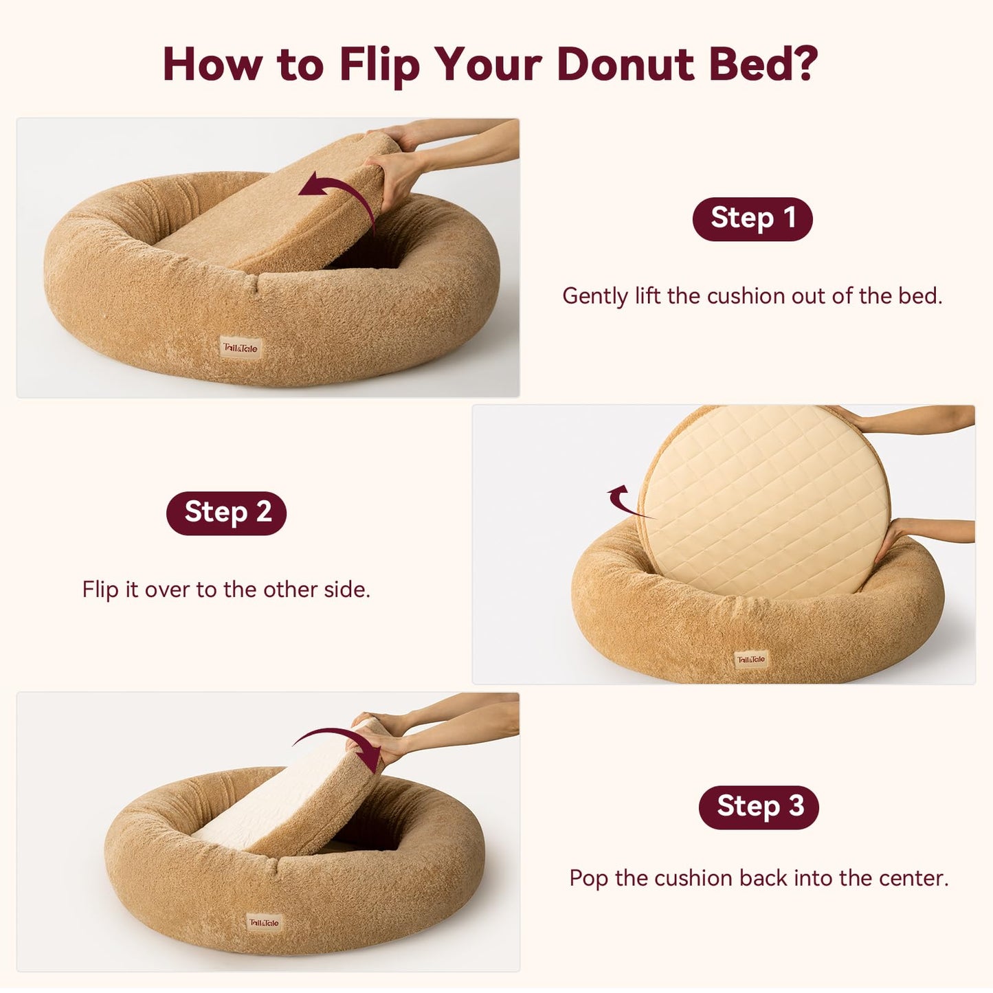 Calming & Cooling Donut Dog Bed for Medium Size Dog – Memory Foam Round Plush Pet Mat for Anti-Anxiety. Waterproof Comfort Pet Bed w/Faux Fur, Non-Slip Bottom & Removable Washable Cushion for Couches