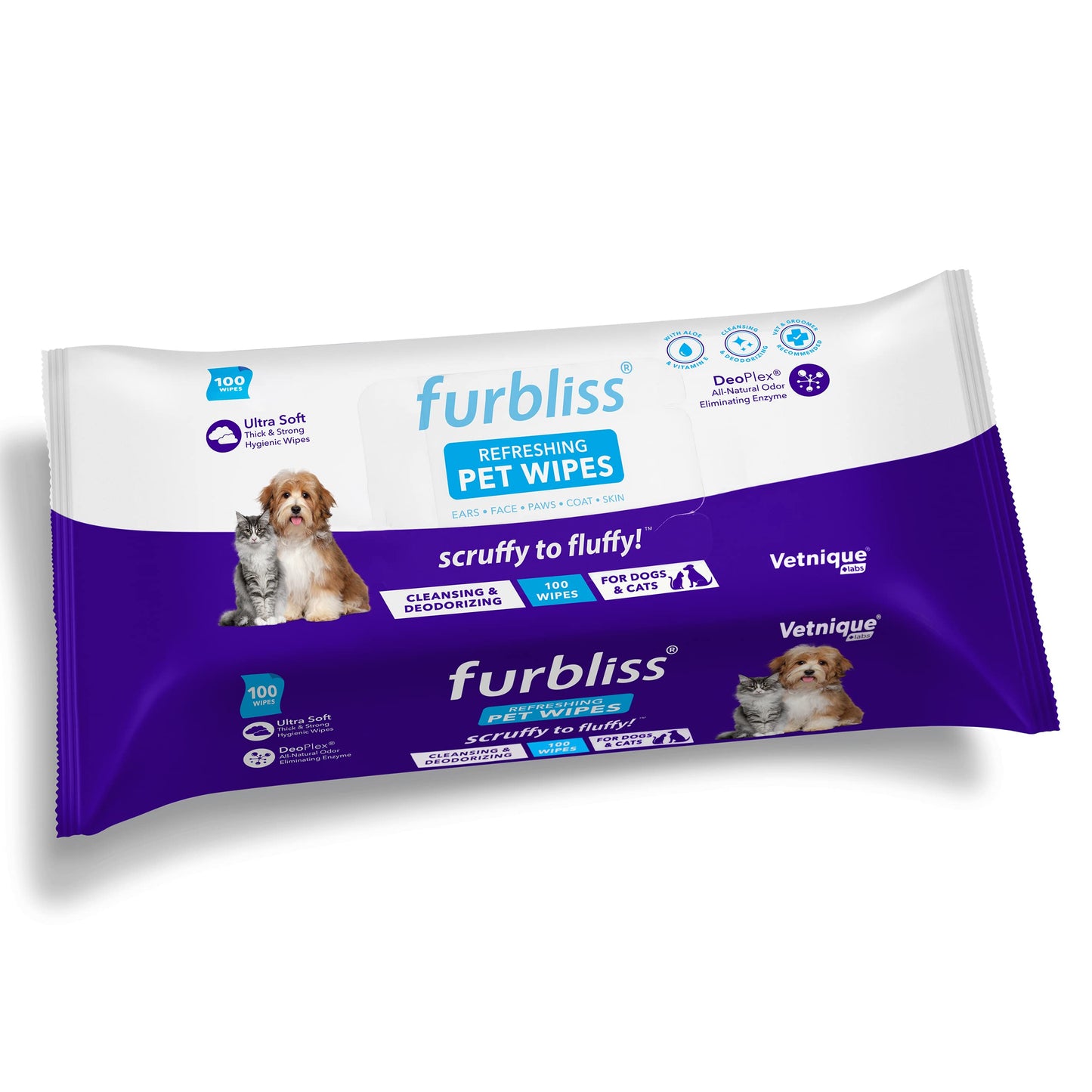 Furbliss Anti-Itch Soothing Oatmeal Shampoo 16oz & Hygienic Grooming Pet Wipes 100ct Bundle, Anti-Itch Oatmeal Shampoo for Dogs, Dog Grooming Wipes with Aloe & Vitamin E