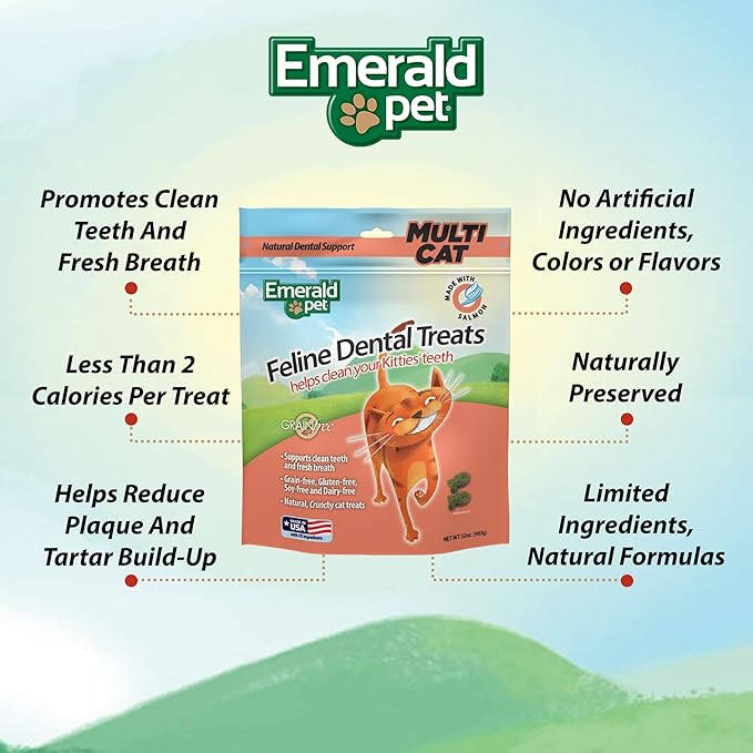 Feline Dental Treats — Tasty and Crunchy Cat Dental Treats Grain Free — Natural Dental Treats to Clean Cat Teeth, Freshen Breath, Reduce Plaque and Tartar Buildup — Salmon Treats, 32 oz (32 oz)