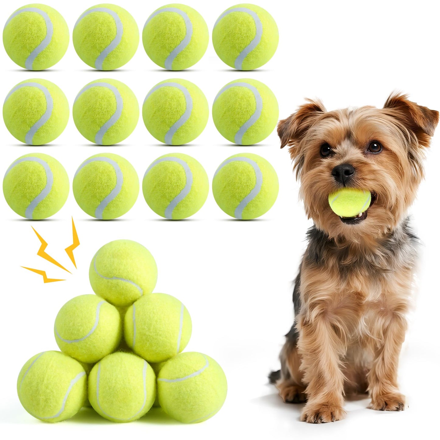 susu & wuwu 12 Pack Squeaky Balls for Small Dogs, 2 Inch Small Tennis Balls Interactive Fetch Dog Toy, Non-Toxic Durable Puppy Chew Toys for Teething, Training, Playing, Throwing