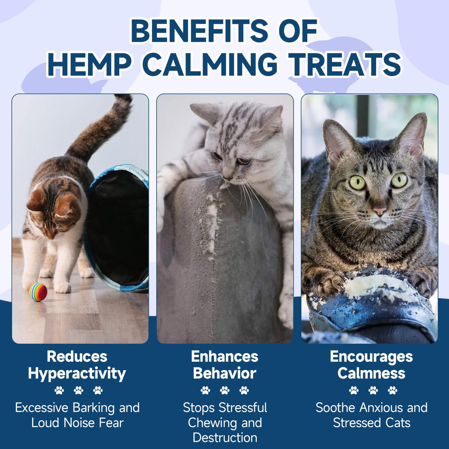 Hemp Cat Calming Treats, 200 Treats Calming Chews for Cats for Anxiety & Stress Relief, Calming Treats for Cats with Hemp Oil, Melatonin Cat Calming Chews for Stress | Sleep | Separation