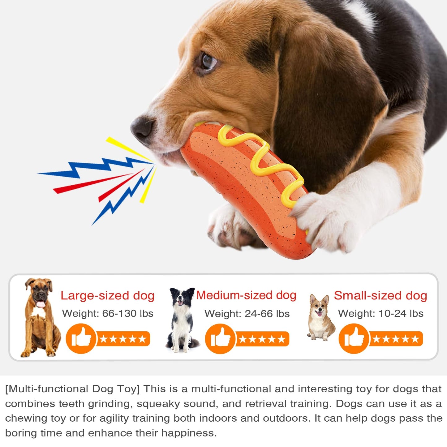 Dog Toys Chewers,Dog Chew Toy for Aggressive Chewers Hotdog,Squeaky Dog Toy Interactive (Red Hotdog)