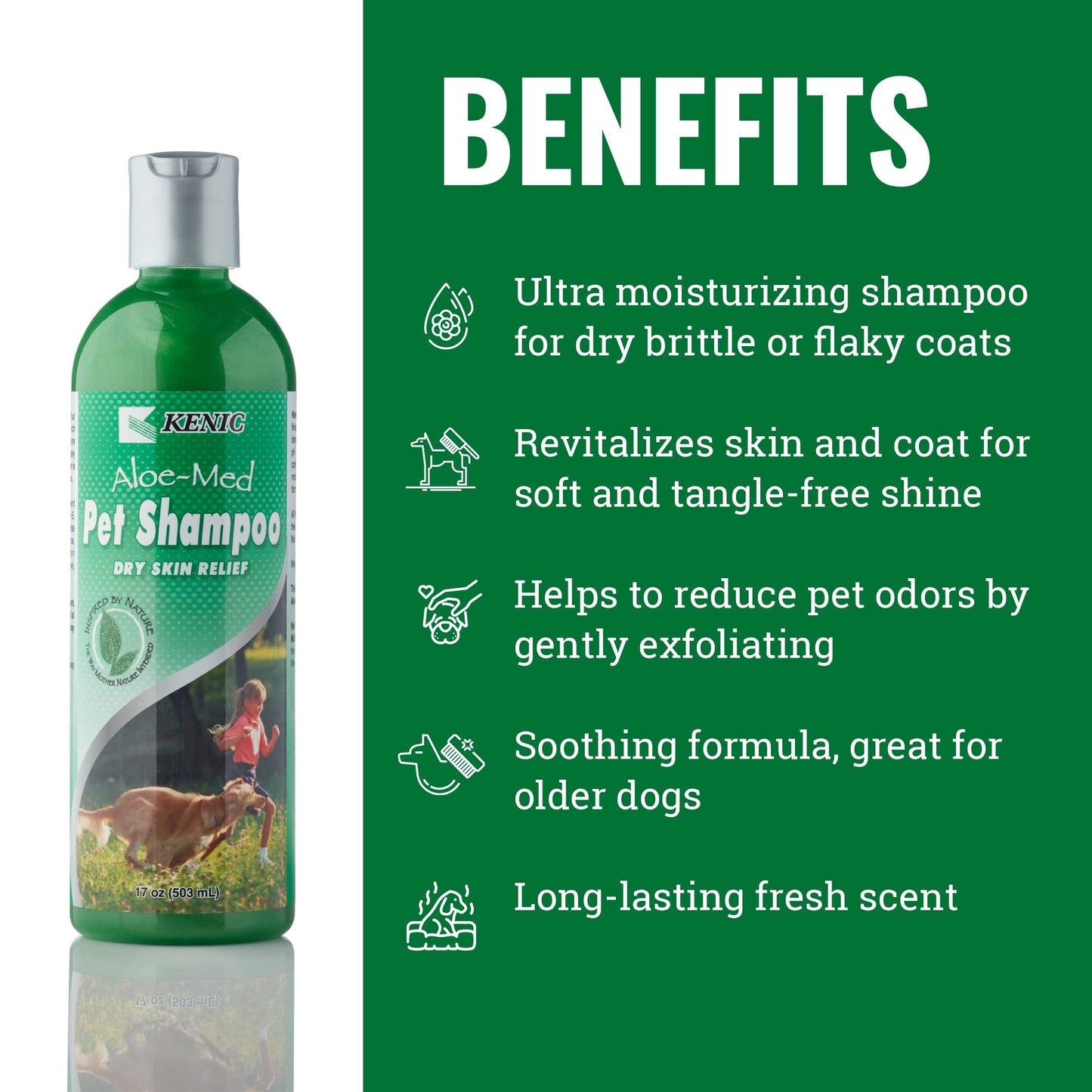 Kenic Moisture Rich Aloe-Med Pet Shampoo, Made in USA with Naturally Derived Ingredients, Soap & Paraben Free, pH Balanced