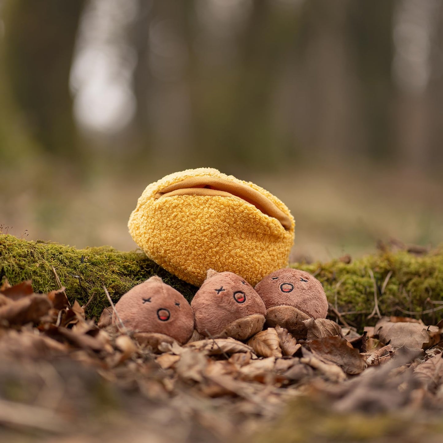 CHEWFFON Interactive Hide-and-Seek Burrow Toys, Dog Toys for Boredom, Cute Squeaky Plush Toy, Dog Toys for Small Medium and Large Dogs, Crinkle Snuffle Puzzle Toy-Chestnuts 4 Piece Set