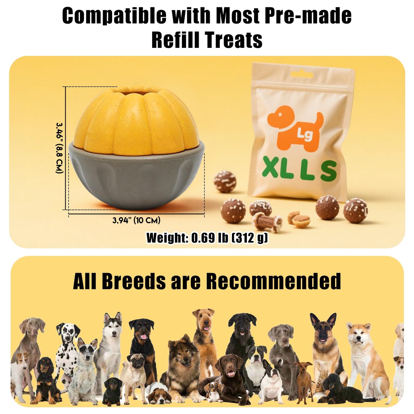 ClariVora 2 Pack Frozen Dog Treat Toy for Aggressive Chewers, Treat Dispensing Enrichment Toy – Freezable Interactive Chew Toy to Keep Dogs Busy – Durable Dog Puzzle Feeder for Boredom Relief, Yellow