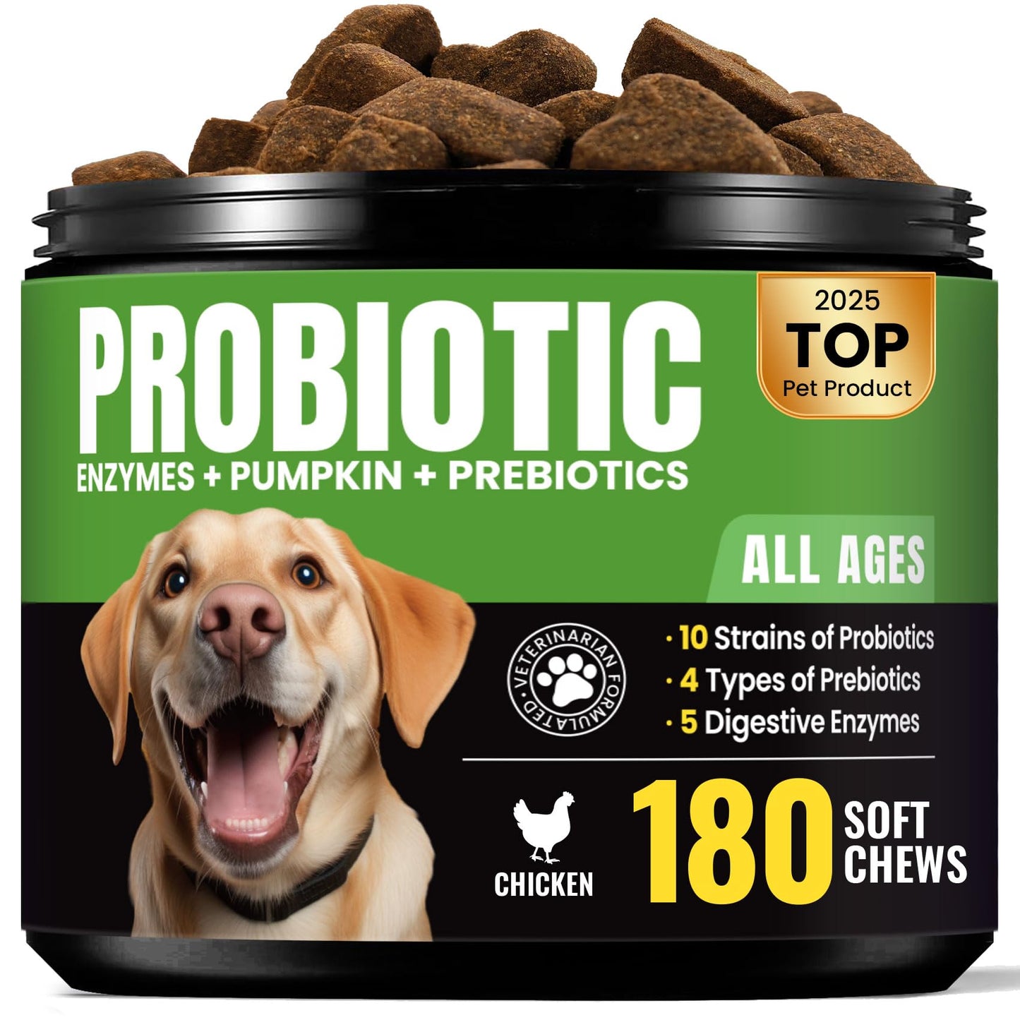 Probiotics for Dogs - Dog Probiotics with 5 Enzymes & 4 Prebiotics for Itchy Skin, Pet Probiotics lab for Digestion & Gut Support, Helps Diarrhea, Yeast Infection, Allergies & Immune System -180 Chews
