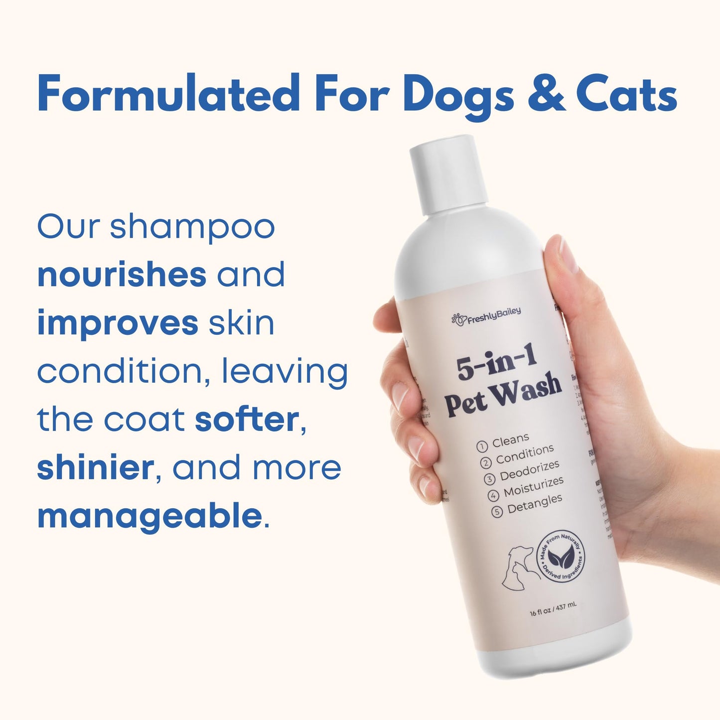 Dog and Cat Shampoo and Conditioner for Dogs and Cats - Best 5 in 1 Fresh Pet Wash - Natural Ingredients Perfect for Sensitive Skin - Cleans, Conditions, Detangles, and Moisturizes - 16OZ