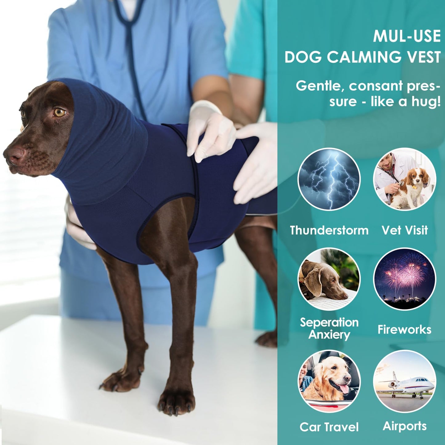 AOFITEE Dog Anxiety Vest, Dog Anxiety Calming Hoodie, Pet Thunder Jacket Calming Shirt for Fireworks, Thunder, Travel, Separation, Noise Block & Ear Protection Recovery