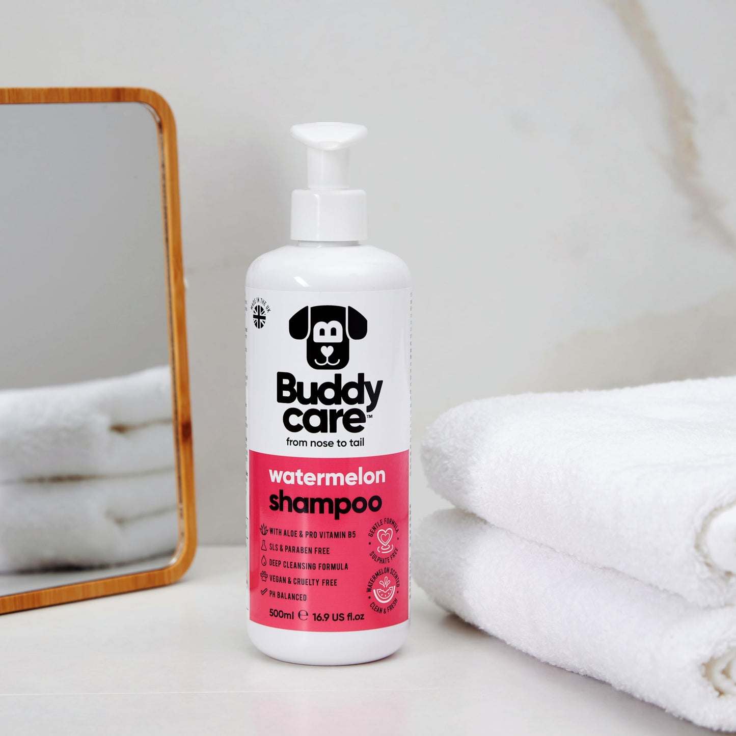 Watermelon Dog Shampoo by Buddycare | Dry Skin & Itchy Skin Relief for Smelly Dogs | Deep Cleansing Shampoo for Dogs Puppy Sensitive Skin | Dog Shampoo & Conditioner | with Aloe & Vitamin B5 (16.90oz)