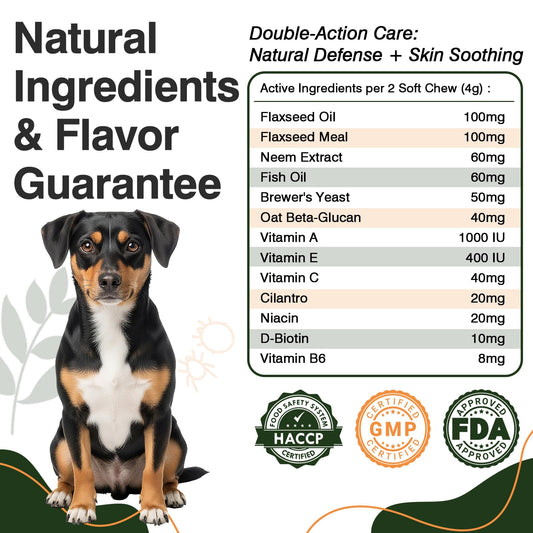 Dog Flea and Tick Prevention Allergy Chews Omega 3 for Dogs Treatment Chewable Natural Flea and Tick Skin and Coat Supplement Immune Dog Chews Yeast Relief Prevention for Dogs Itching and Licking