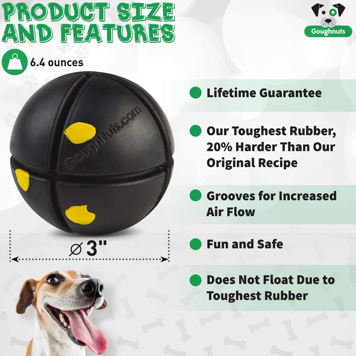 Goughnuts – Virtually Indestructible Ball - Guaranteed Dog Chew Toys for Aggressive Chewers Like Pit Bulls, German Shepherds, and Labs from 30-70 Pounds - Toughest and Durable Natural Rubber - Pro 50